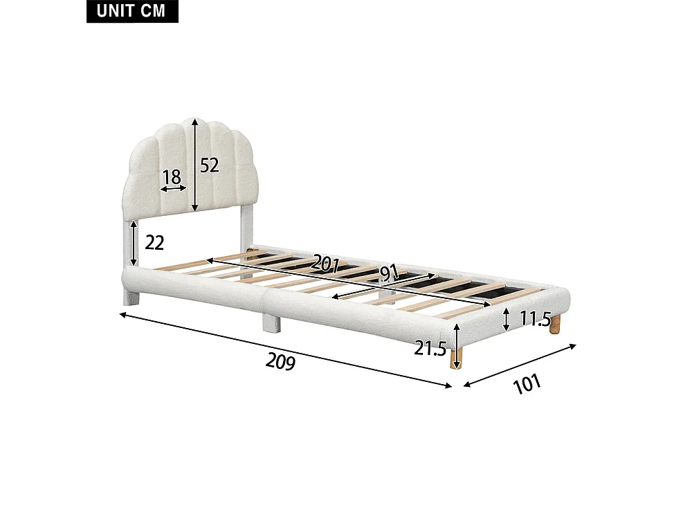 Lit jeune lit 90x200 cm lit plat lit simple peluche blanc