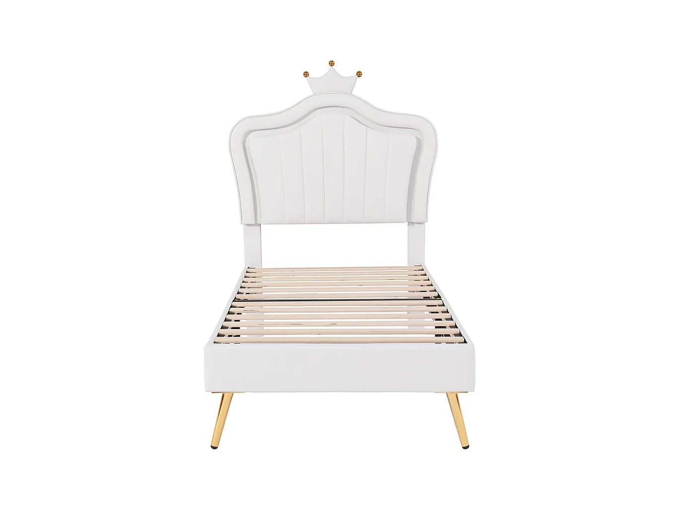 Lit jeune lit 90x200 cm lit rembourré lit simple avec lampes led et sommier à lattes cuir synthétique blanc