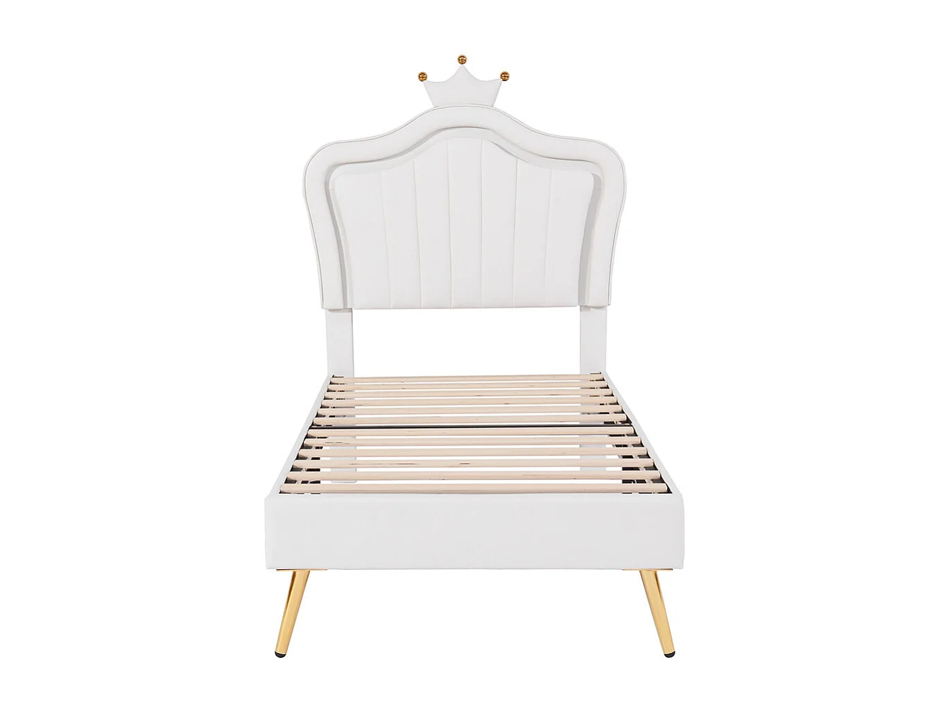 Lit jeune lit 90x200 cm lit rembourré lit simple avec lampes led et sommier à lattes cuir synthétique blanc