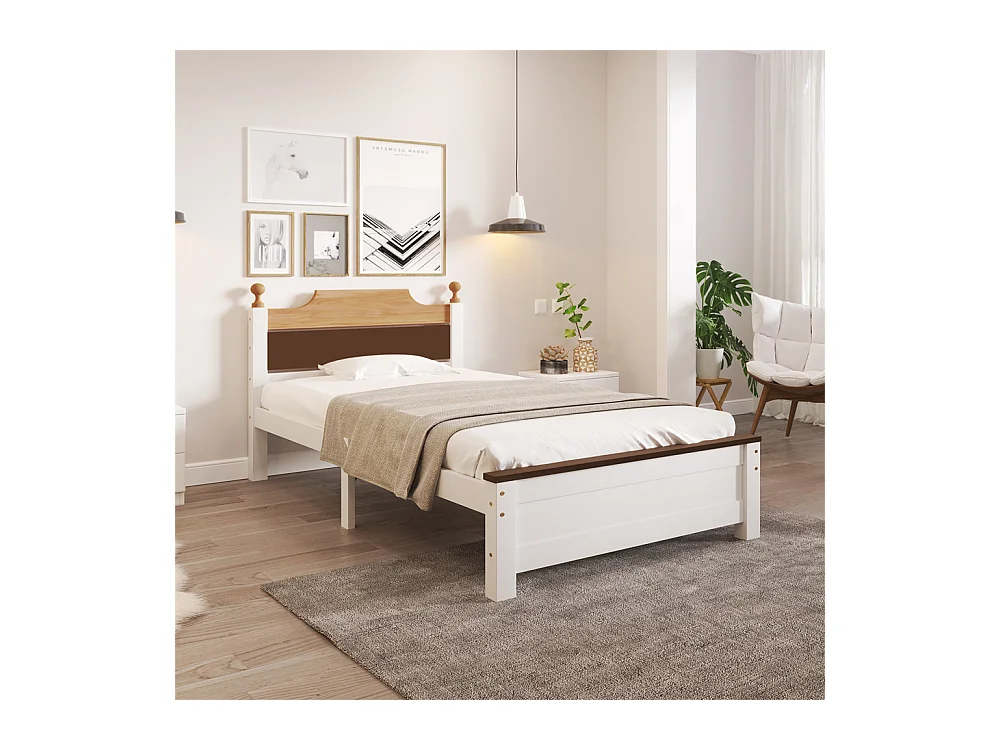 Lit jeune lit 90x200 cm lit en bois lit simple bois massif blanc