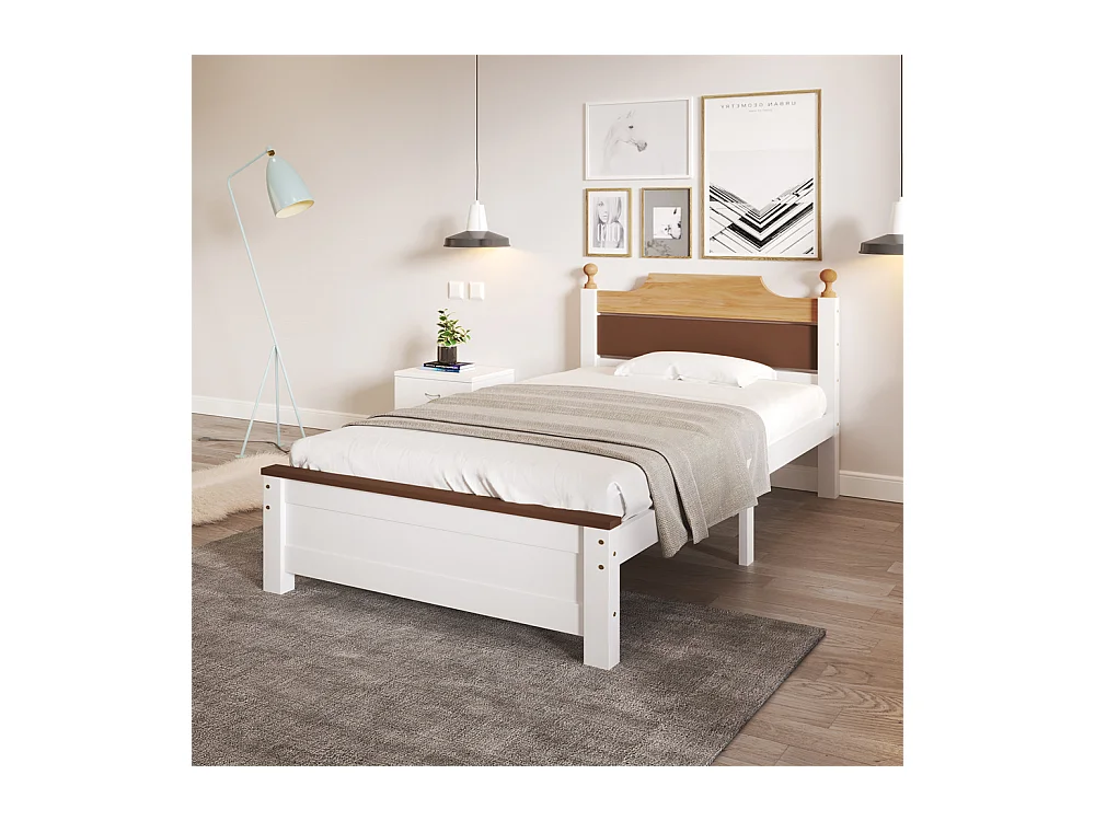Lit jeune lit 90x200 cm lit en bois lit simple bois massif blanc