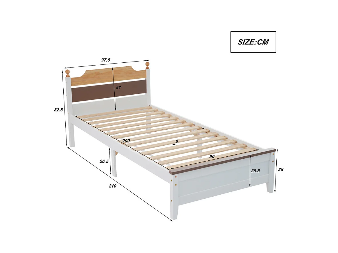 Lit jeune lit 90x200 cm lit en bois lit simple bois massif blanc