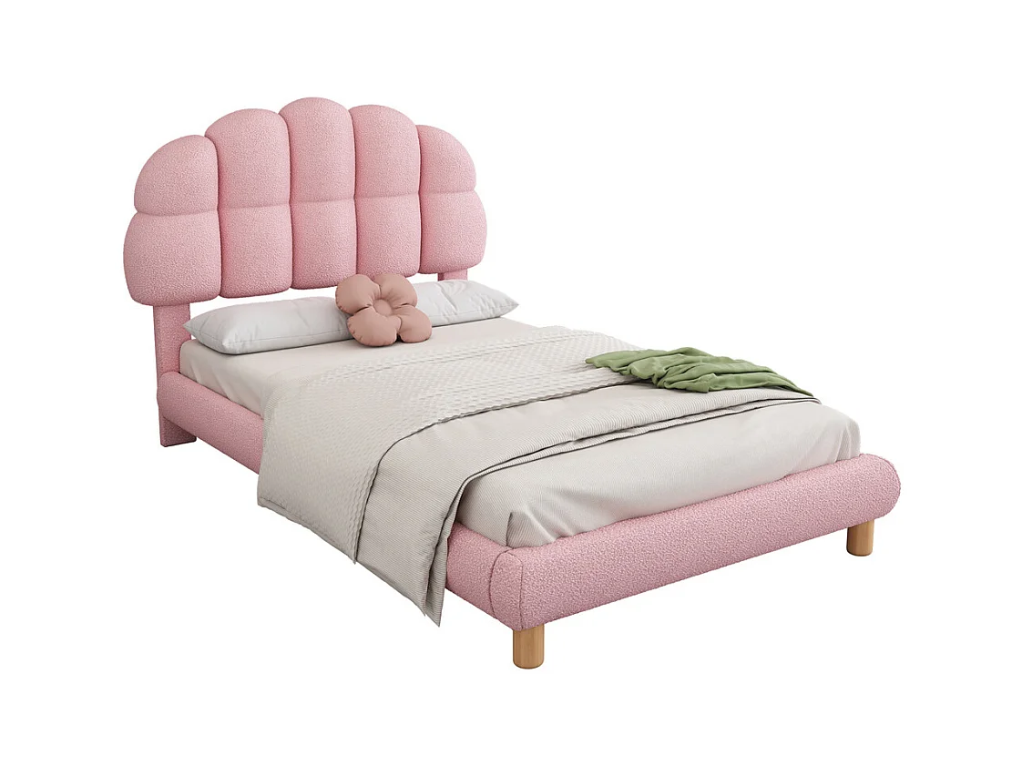 Lit jeune lit 90x200 cm lit simple lit rembourré lit sommier à lattes en bois non-tissé circulaire mdf rose