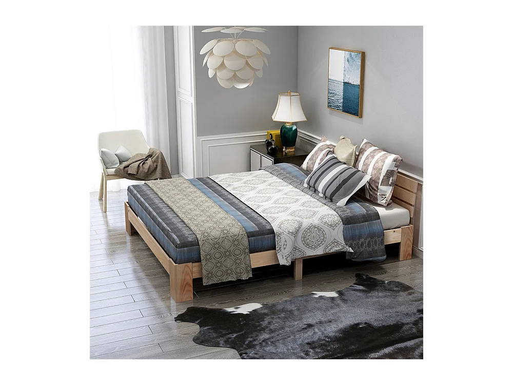 Lit jeune lit 140x200 cm lit sommier à lattes en bois lit double bois massif naturel