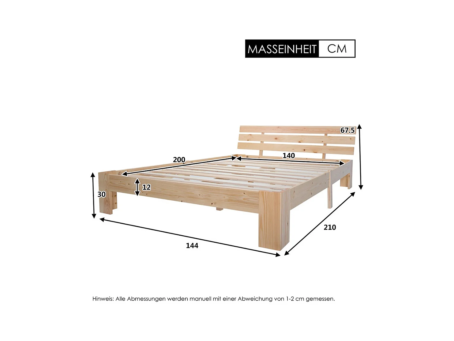 Lit jeune lit 140x200 cm lit sommier à lattes en bois lit double bois massif naturel