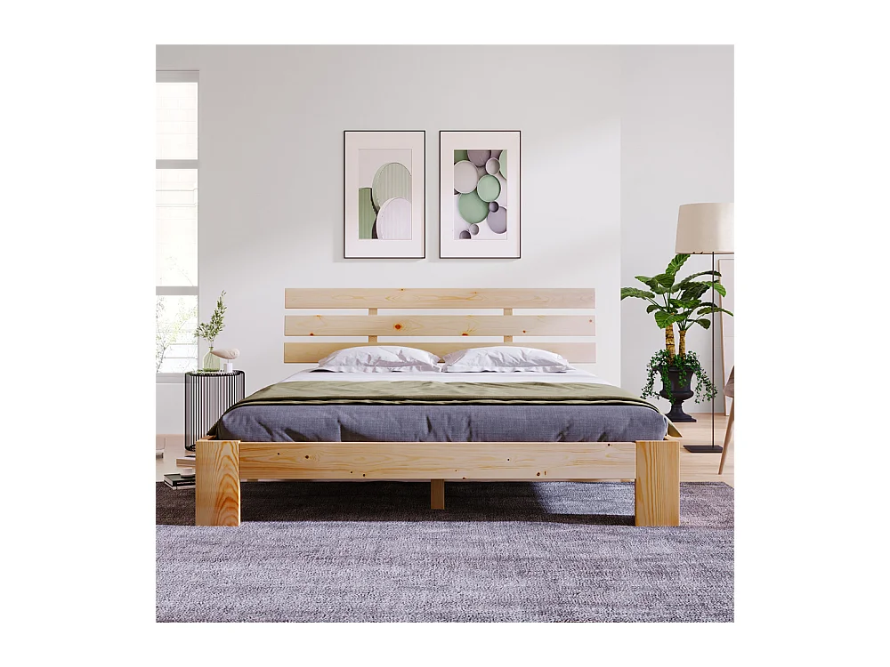 Lit jeune lit 140x200 cm lit sommier à lattes en bois lit double bois massif naturel