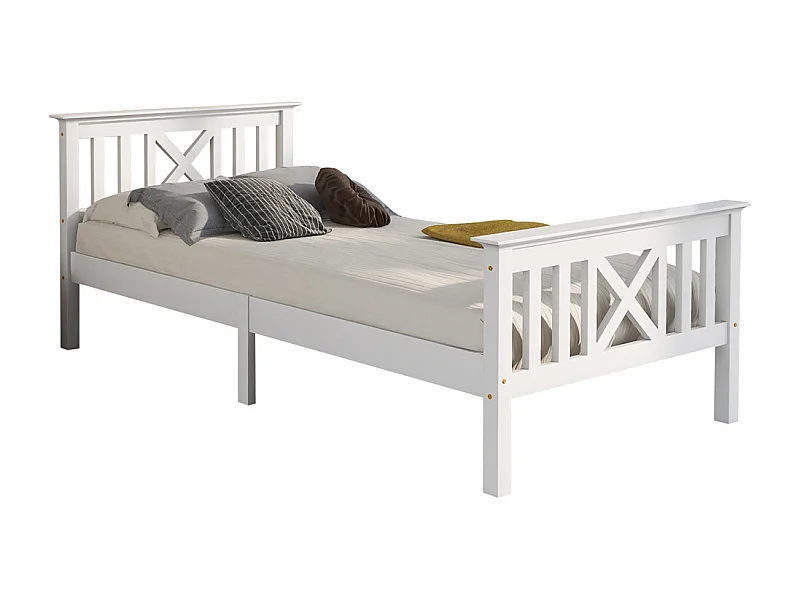 Lit jeune lit 90x200 cm lit en bois lit sommier à lattes lit simple bois massif blanc