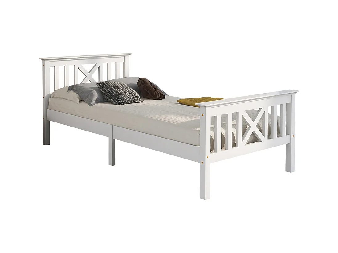 Lit jeune lit 90x200 cm lit en bois lit sommier à lattes lit simple bois massif blanc