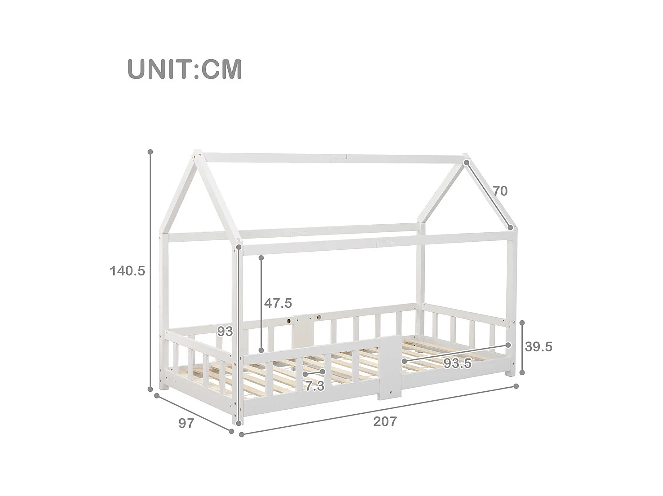 Lit jeune lit 90x200 cm lit protection contre les chutes lit sommier à lattes lit simple bois massif blanc