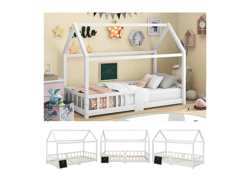 Lit jeune lit 90x200 cm lit protection contre les chutes lit sommier à lattes lit simple bois massif blanc