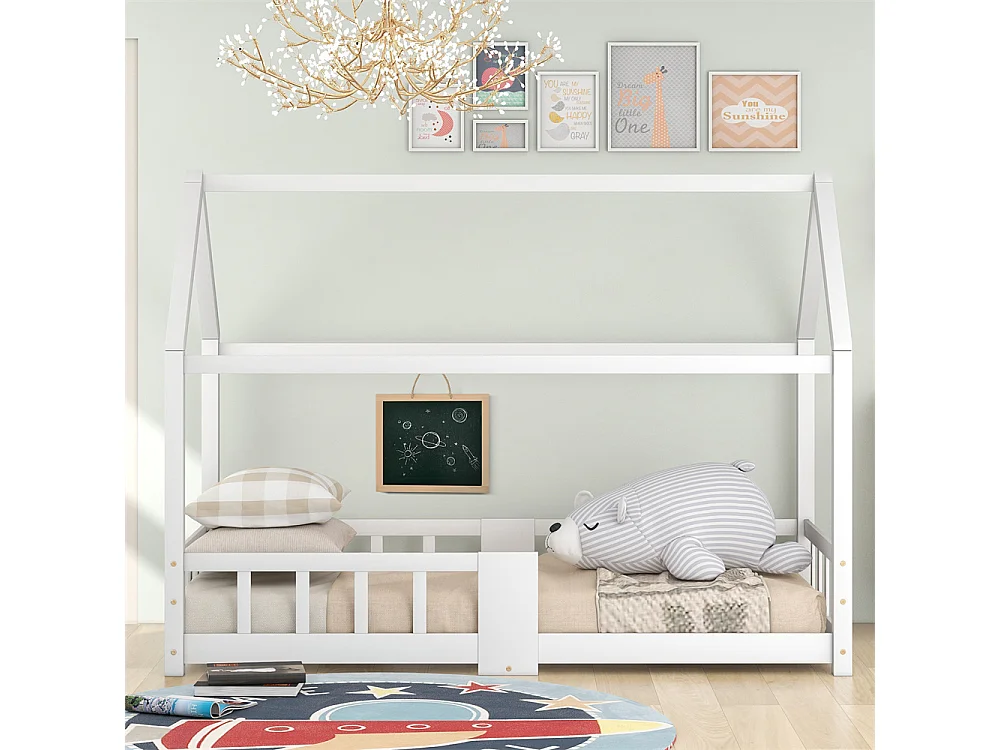 Lit jeune lit 90x200 cm lit protection contre les chutes lit sommier à lattes lit simple bois massif blanc