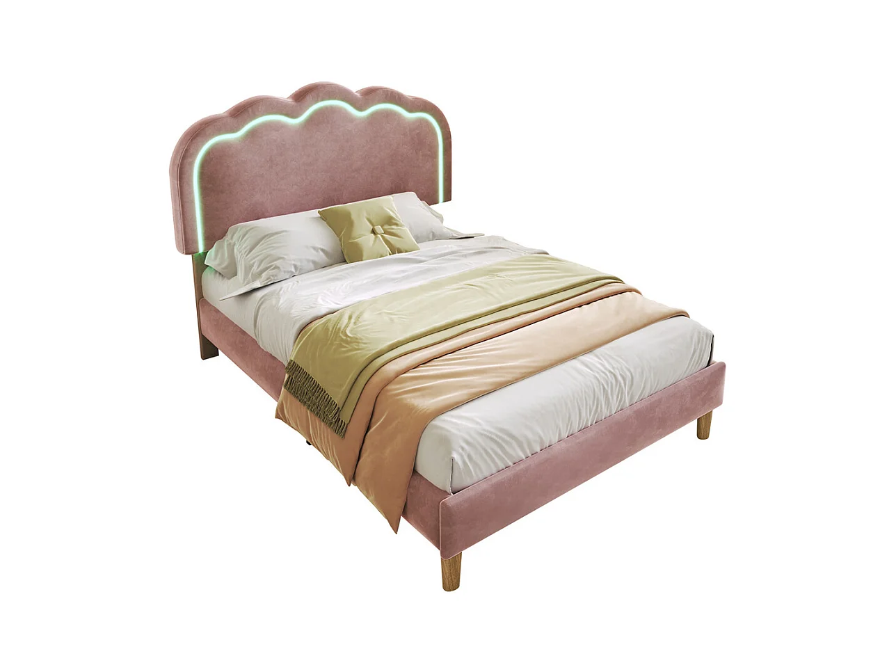 Lit jeune lit 90x200 cm lit lattes de bois lit rembourré lit led simple velours rose