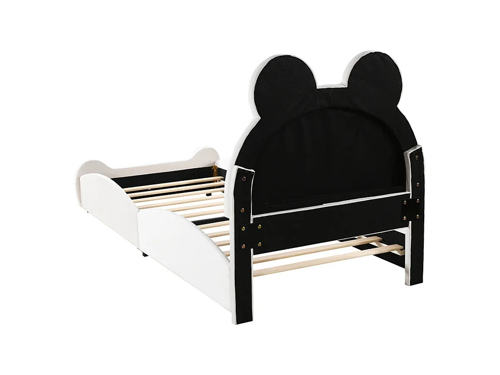 Lit jeune lit 90x200 cm lit rembourré forme d'ours lit simple velours blanc