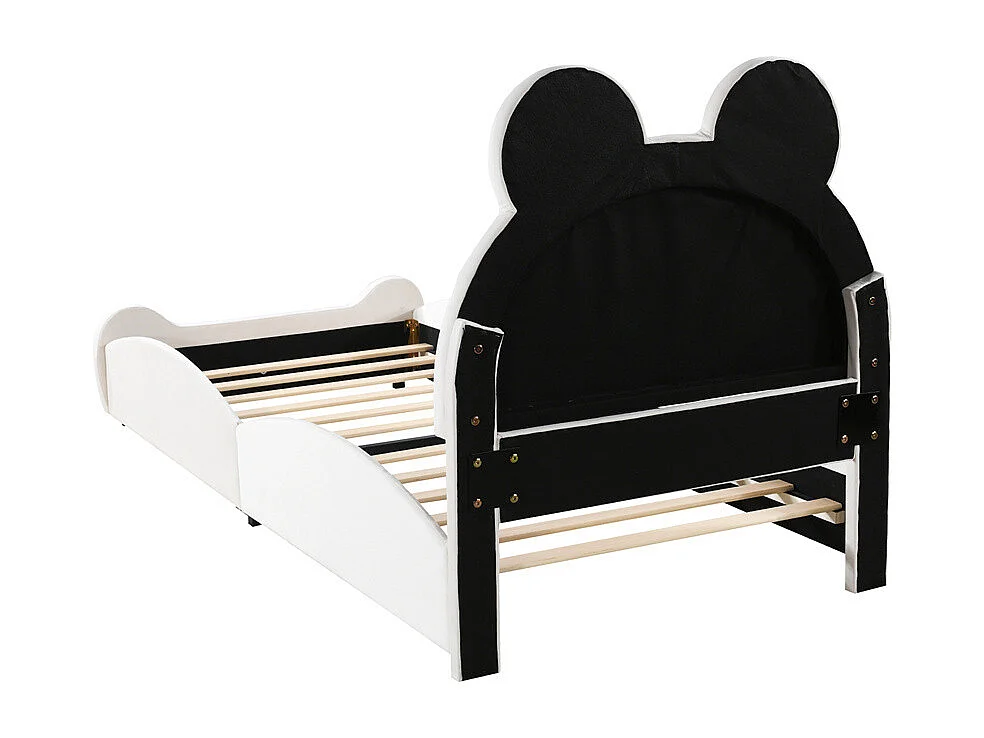 Lit jeune lit 90x200 cm lit rembourré forme d'ours lit simple velours blanc