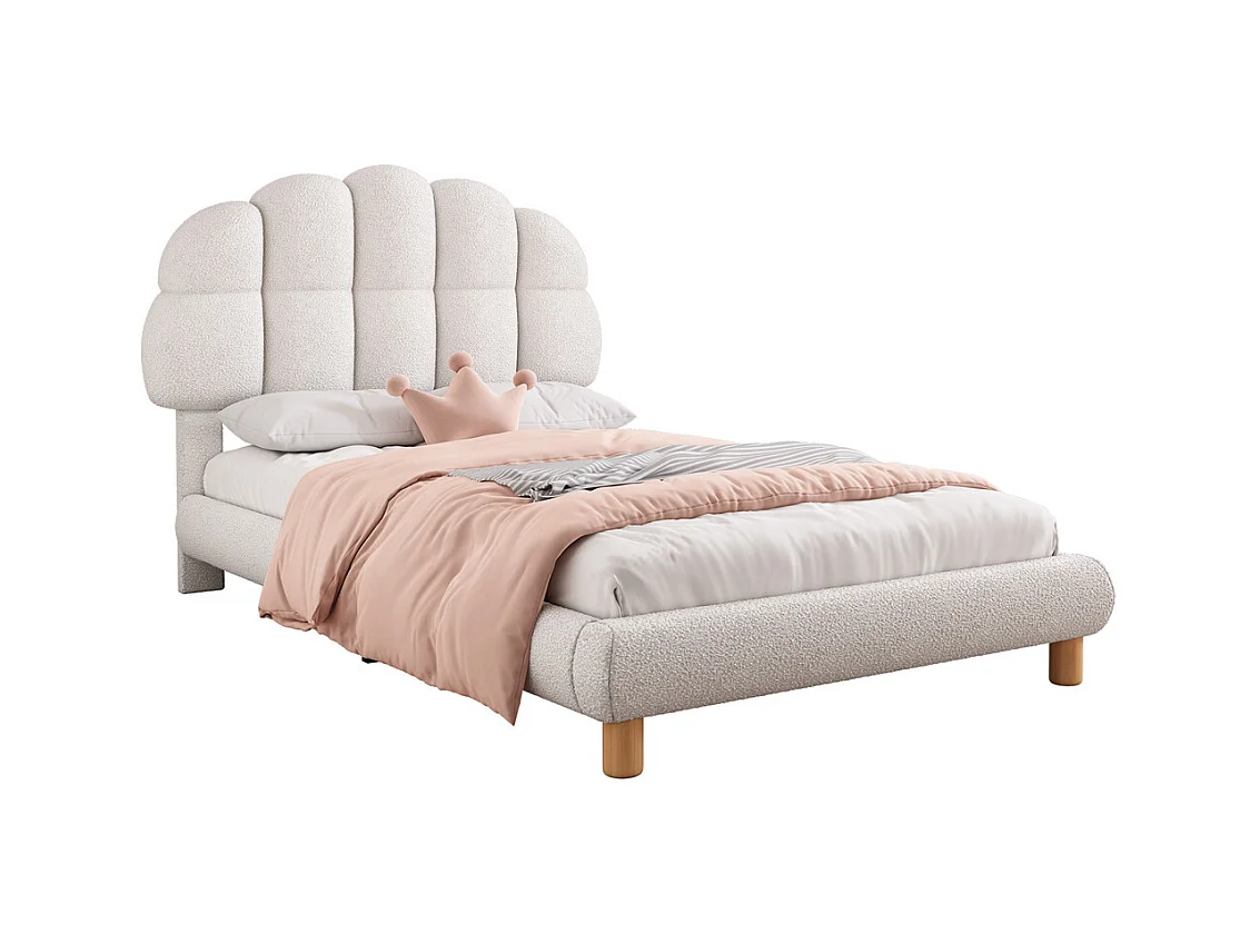 Lit d'enfant lit rembourré 90x200cm, lit simple, sommier à lattes en bois, cercle en non-tissé, blanc