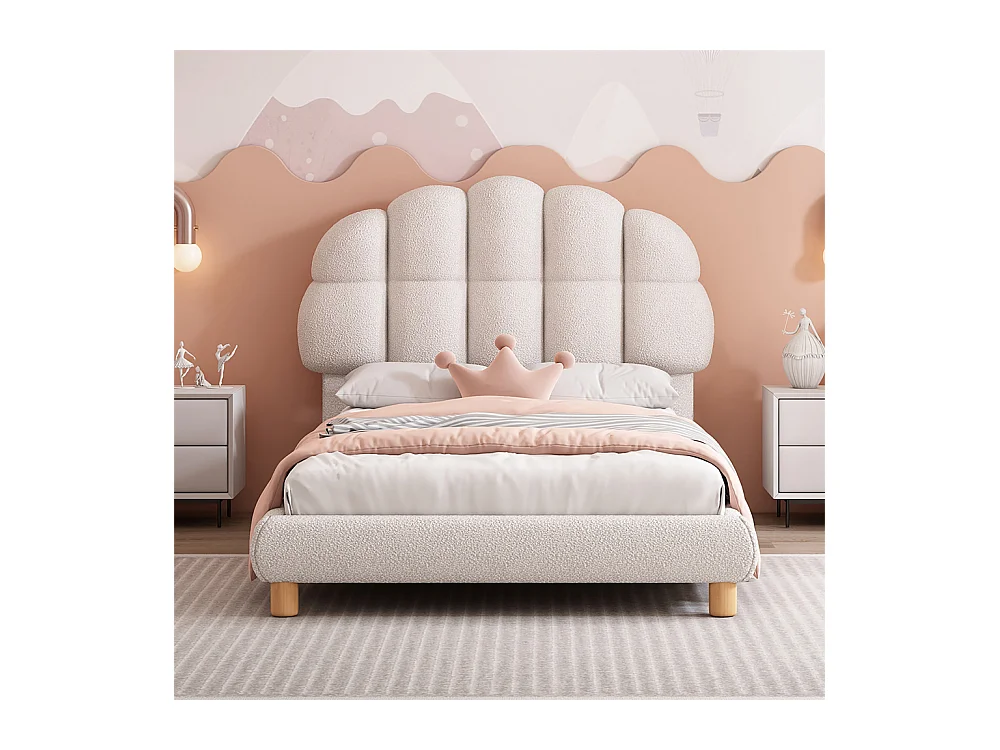 Lit d'enfant lit rembourré 90x200cm, lit simple, sommier à lattes en bois, cercle en non-tissé, blanc