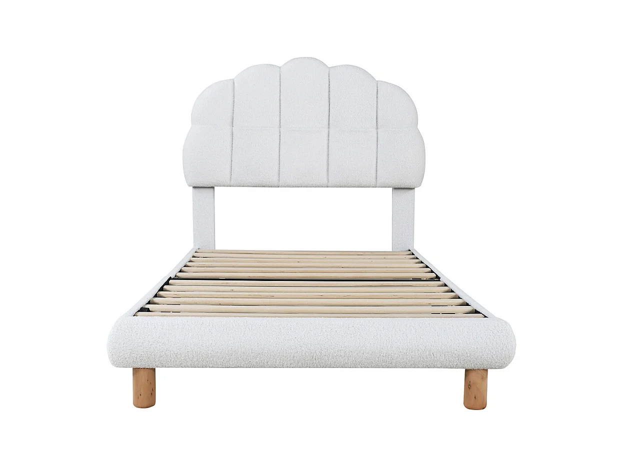 Lit d'enfant lit rembourré 90x200cm, lit simple, sommier à lattes en bois, cercle en non-tissé, blanc