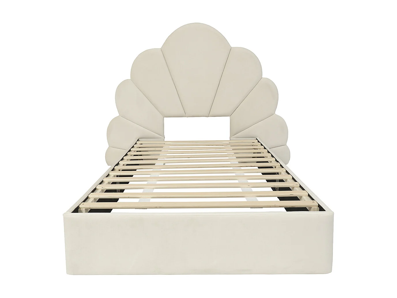 Lit rembourré lit simple 90x200cm, tête de lit avec pétales courbés, velours, beige