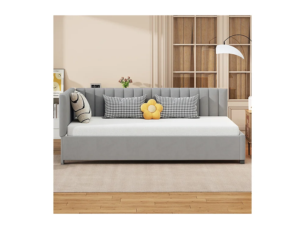 Lit jeune lit 90x200 cm lit rembourré lit sommier à lattes lit simple tissu en velours gris