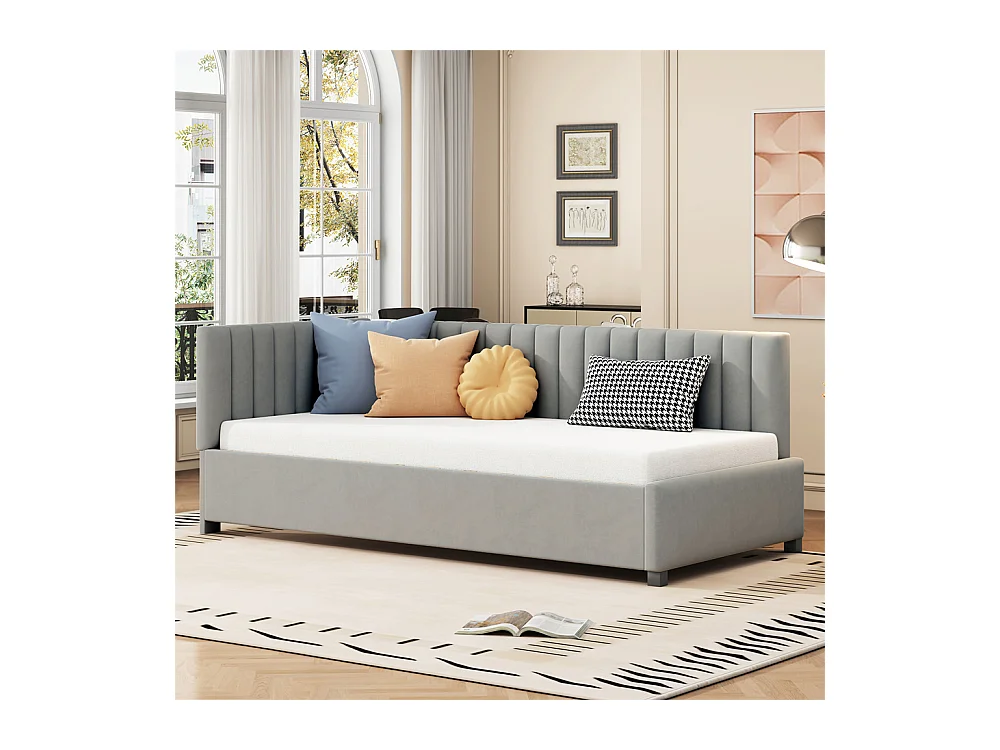 Lit jeune lit 90x200 cm lit rembourré lit sommier à lattes lit simple tissu en velours gris