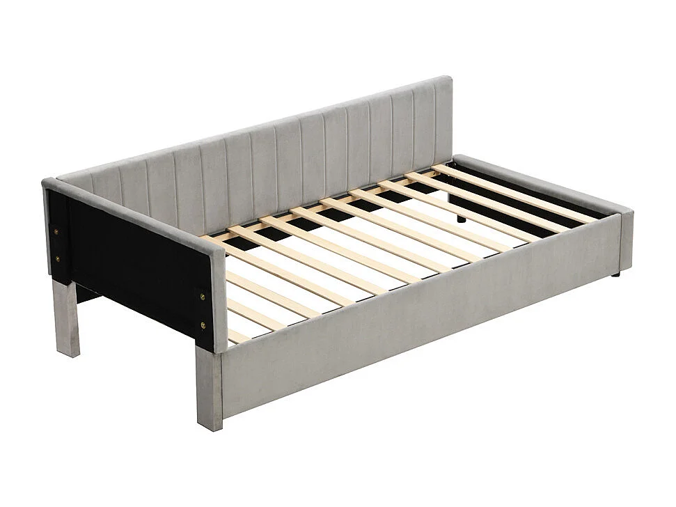 Lit jeune lit 90x200 cm lit rembourré lit sommier à lattes lit simple tissu en velours gris