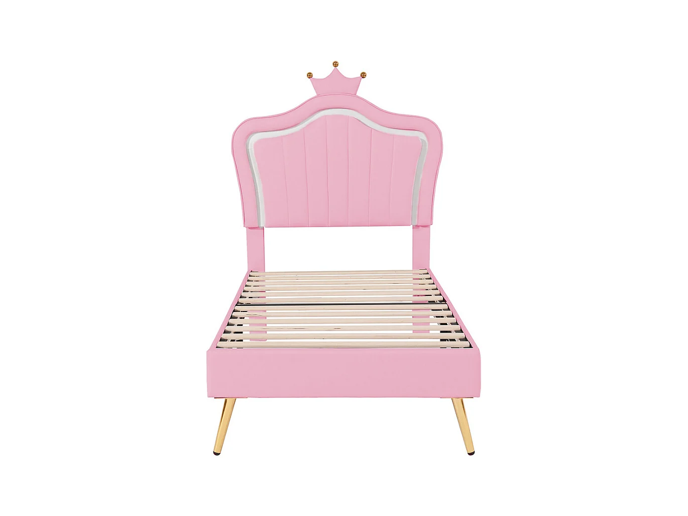 Lit jeune lit 90x200 cm lit rembourré lit simple avec lampes led et sommier à lattes cuir synthétique rose