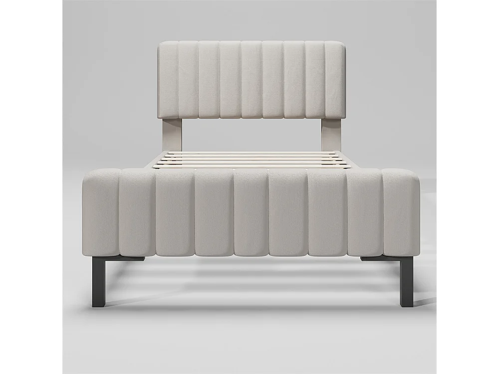 Lit d'enfant lit rembourré 90 x 200 cm, lit simple avec sommier à lattes et tête de lit réglable, tissu en lin, gris-beige