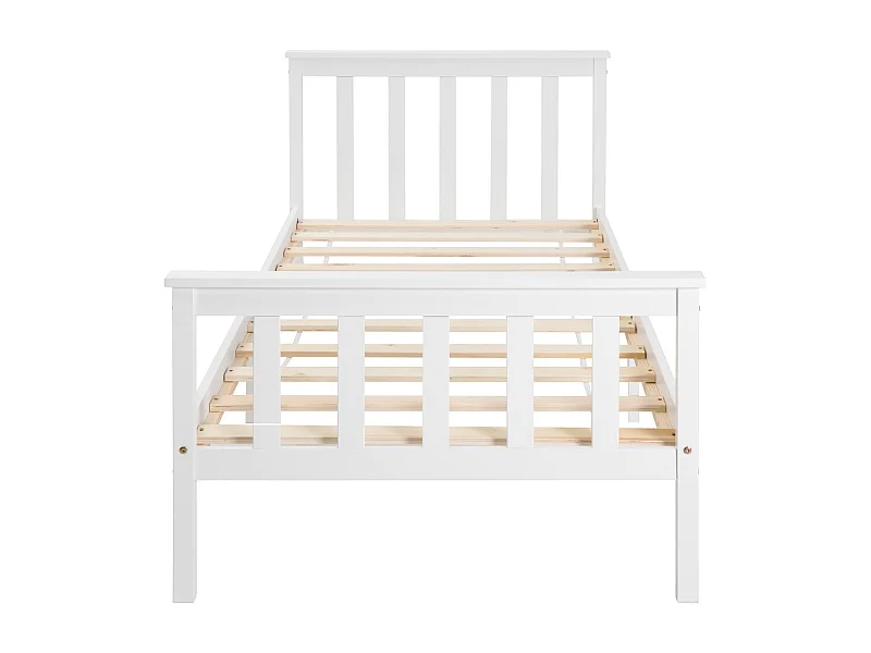 Lit jeune lit 90x200 cm lit sommier à lattes en bois lit simple bois massif blanc