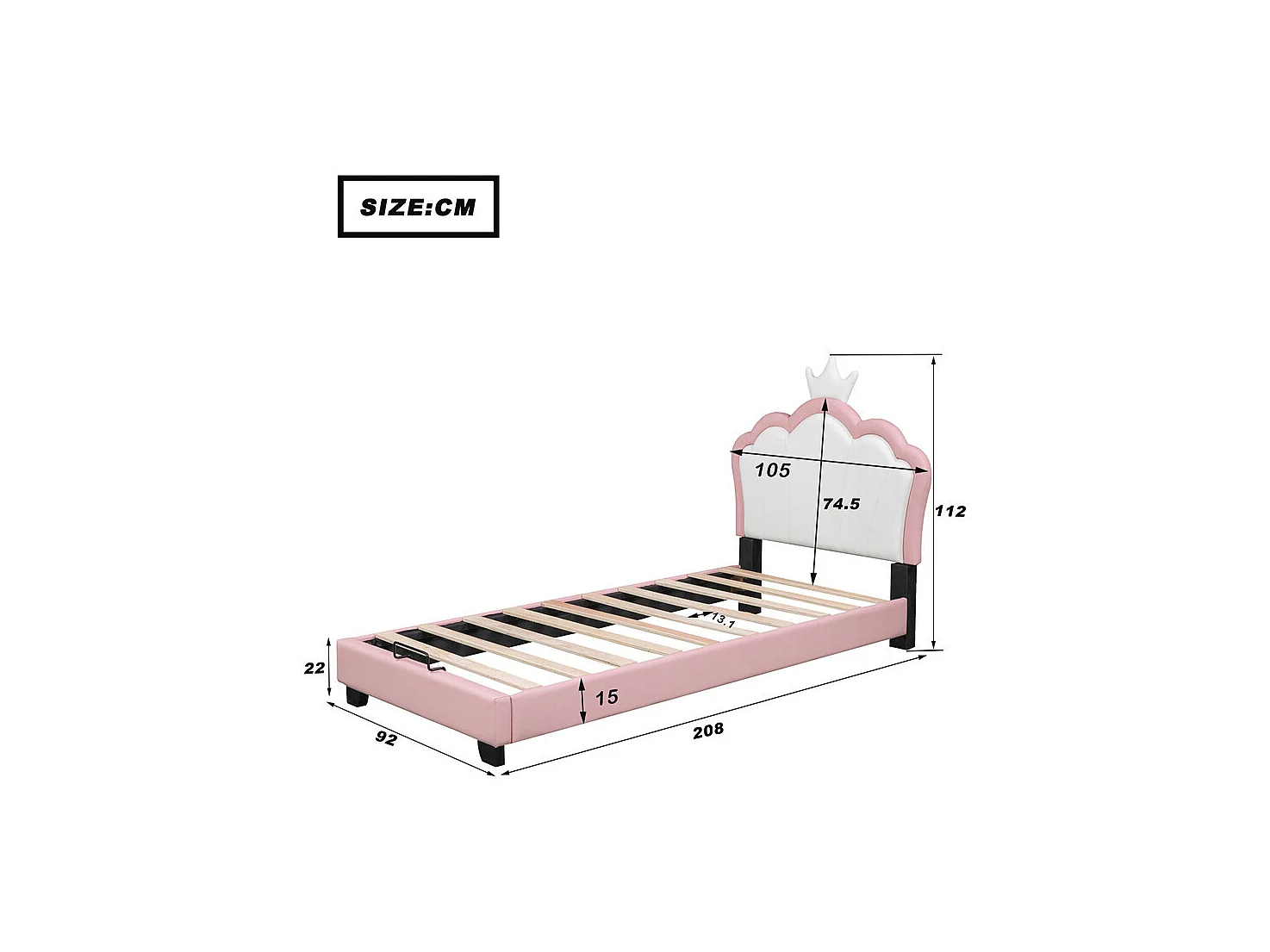 Lit jeune lit 90x200 cm lit rembourré lit sommier à lattes lit simple cuir synthétique rose