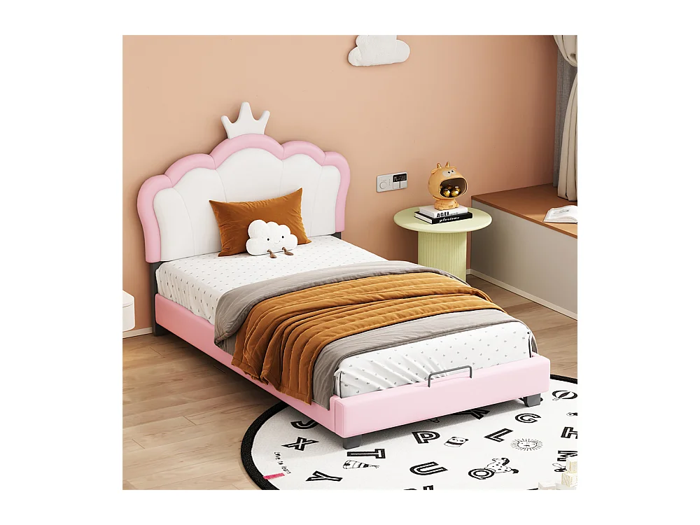 Lit jeune lit 90x200 cm lit rembourré lit sommier à lattes lit simple cuir synthétique rose