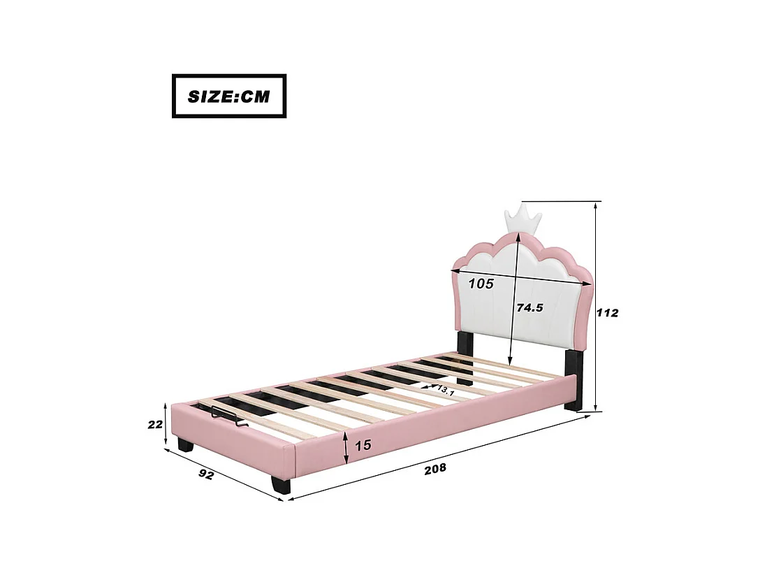 Lit jeune lit 90x200 cm lit rembourré lit sommier à lattes lit simple cuir synthétique rose