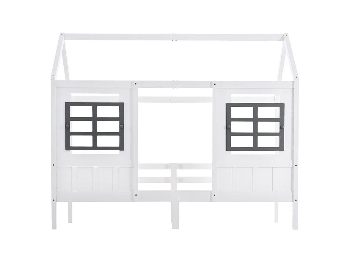 Lit jeune lit 90x200 cm lit 2 fenêtres lit pincadre lit simple bois massif blanc