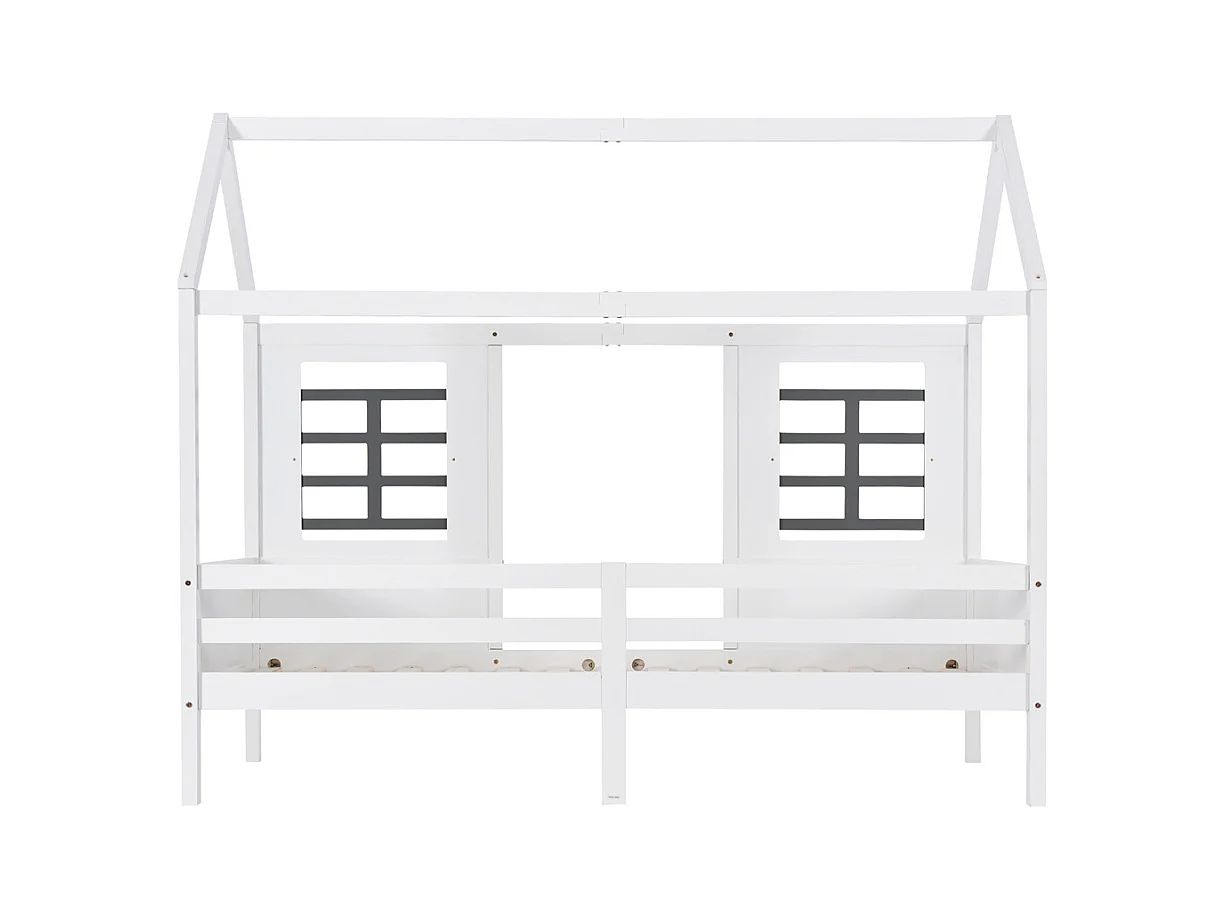 Lit jeune lit 90x200 cm lit 2 fenêtres lit pincadre lit simple bois massif blanc