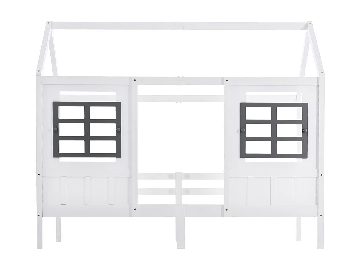 Lit jeune lit 90x200 cm lit 2 fenêtres lit pincadre lit simple bois massif blanc