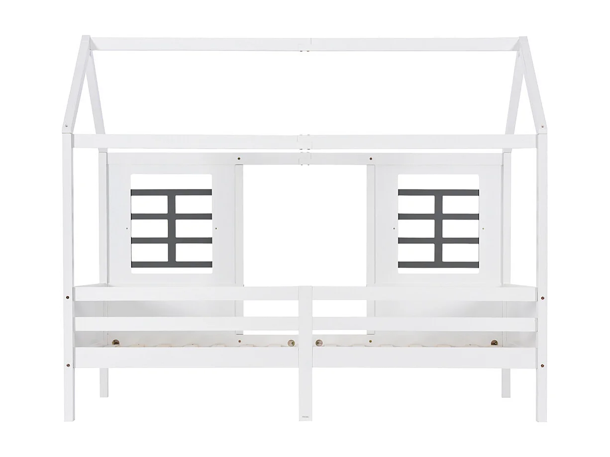 Lit jeune lit 90x200 cm lit 2 fenêtres lit pincadre lit simple bois massif blanc