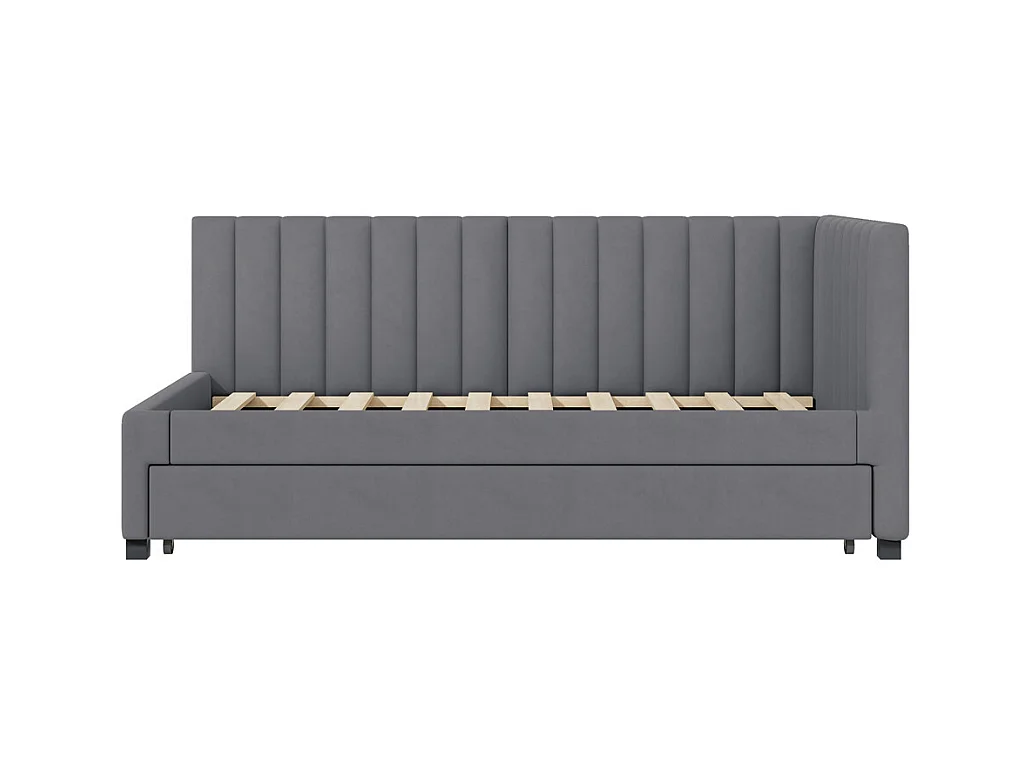 Lit jeune lit 90x200 cm lit rembourré lit sommier à lattes canapé-lit escamotable lit simple tissu en velours gris