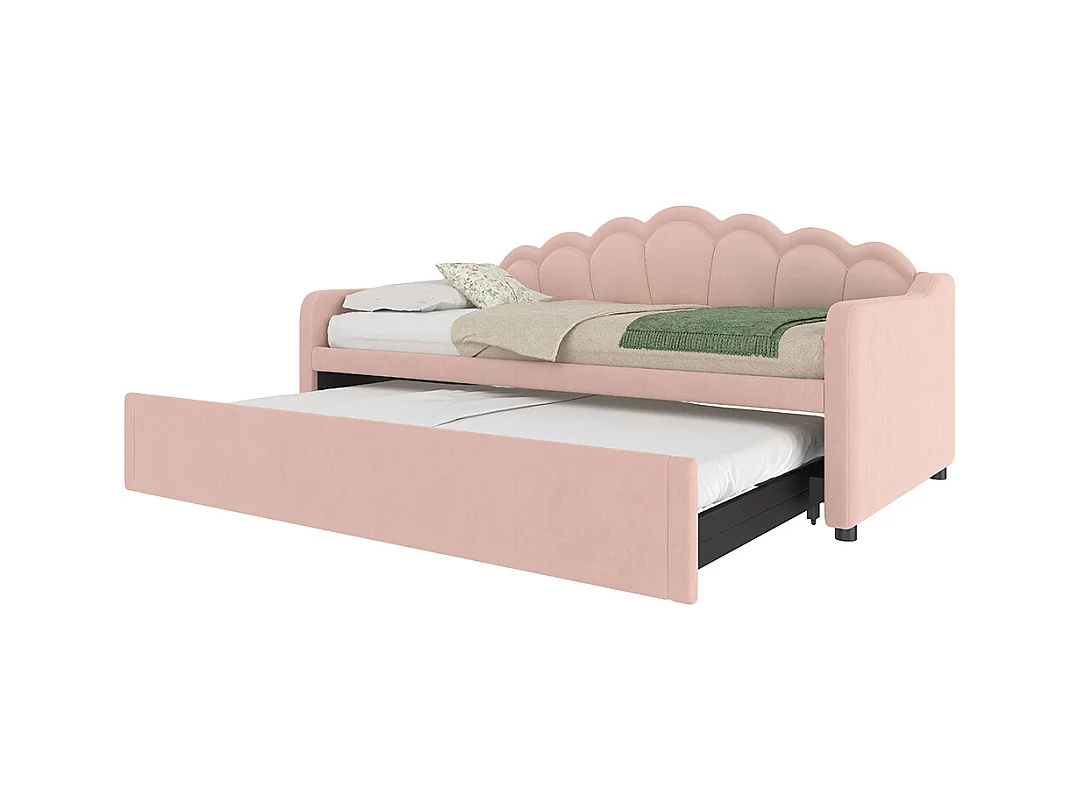 Lit de jour 90x200cm(180x200cm), canapé-lit, lit simple (sans matelas), lit double, avec lit gigogne, bande led aux couleurs changeantes, velours, rose