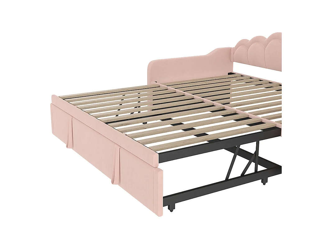 Lit de jour 90x200cm(180x200cm), canapé-lit, lit simple (sans matelas), lit double, avec lit gigogne, bande led aux couleurs changeantes, velours, rose