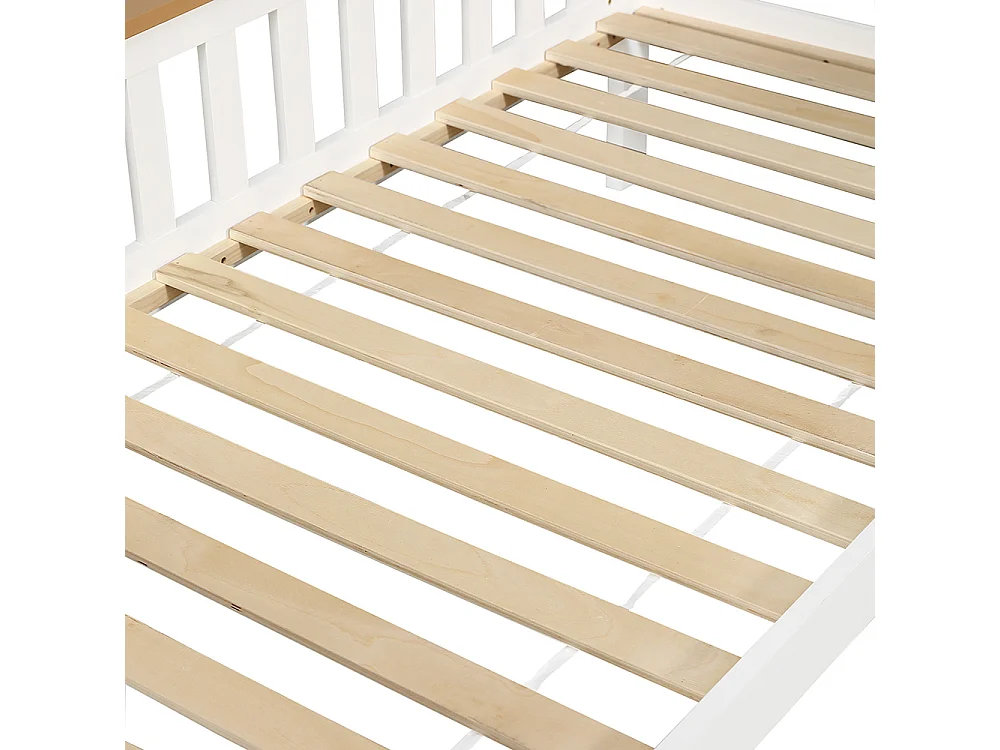 Lit enfant 90x200cm, avec placard de rangement, avec table et tiroirs, avec planche de protection et sommier à lattes