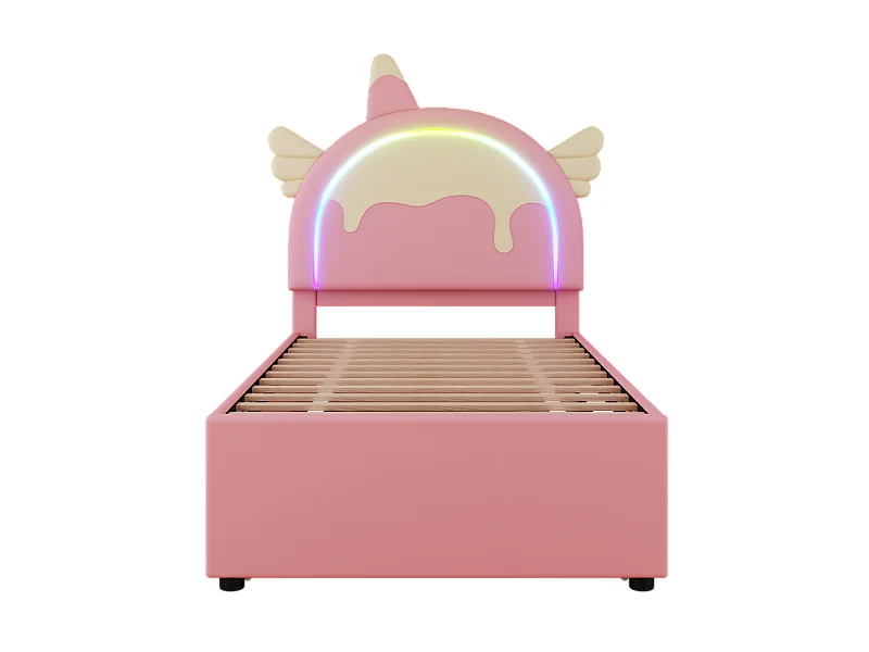 Lit jeune lit 90x200 cm lit gigogne escamotable forme de licorne lit simple pu rose