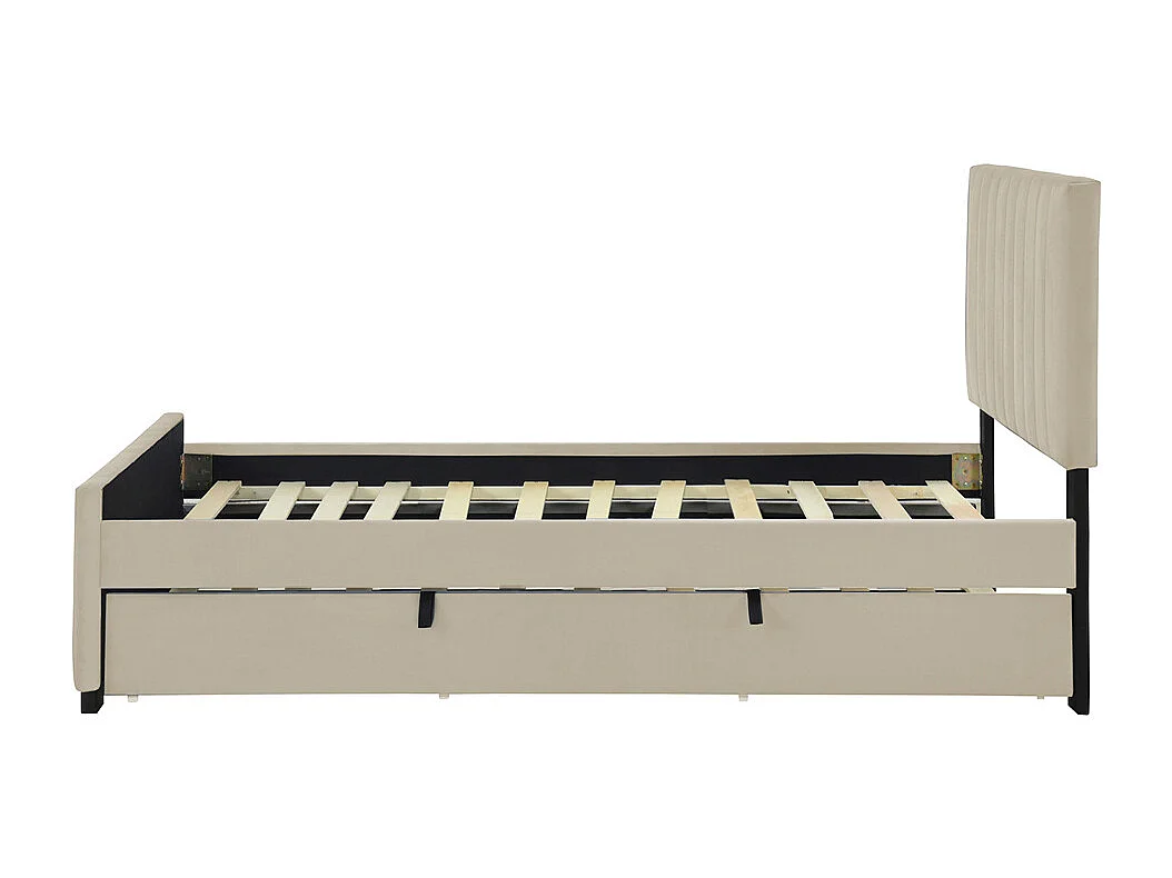 Lit jeune lit 90x190cm lit rembourré lit simple avec lit gigogne tissu en velours beige