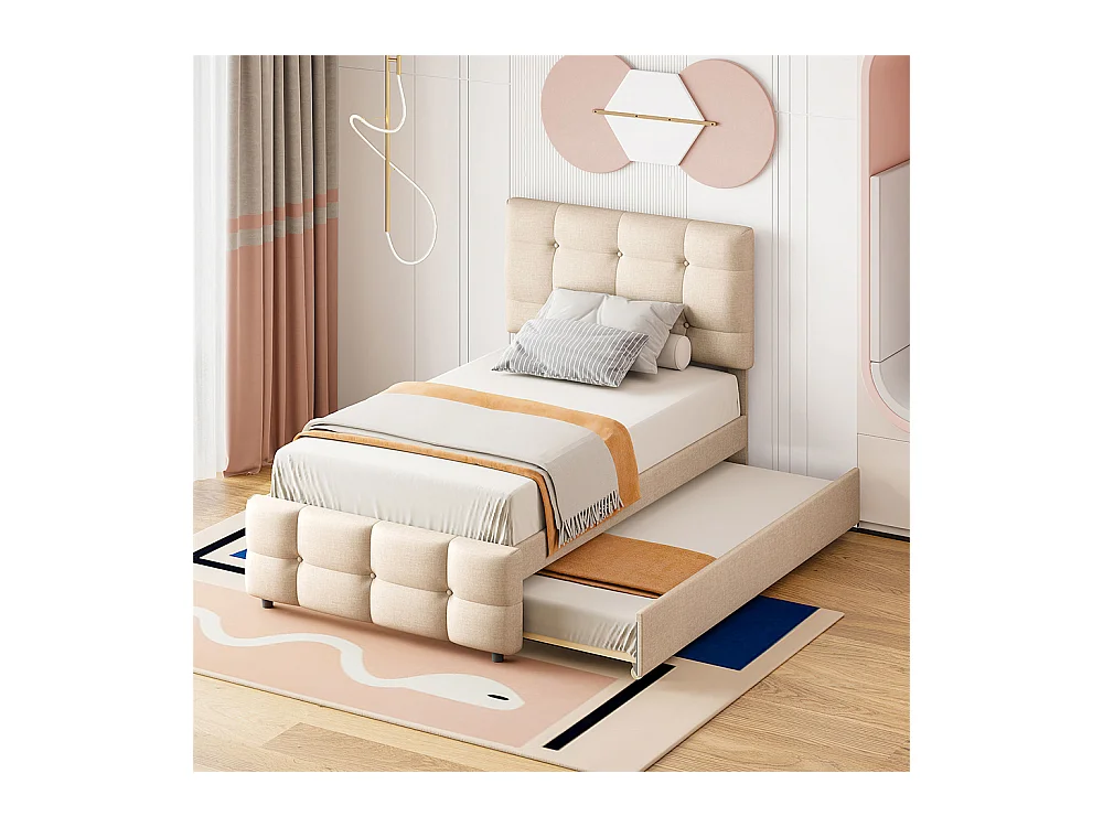 Lit jeune lit 90x200 cm lit rembourré lit simple lin beige