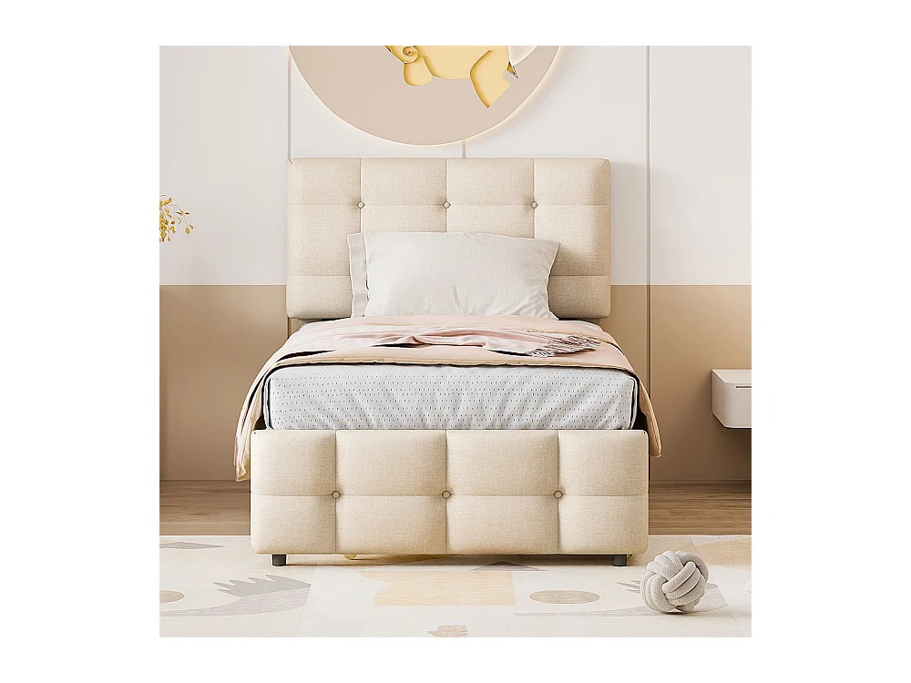 Lit jeune lit 90x200 cm lit rembourré lit simple lin beige