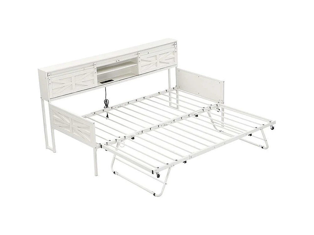 Canapé-lit 90x200cm, canapé-lit avec plusieurs rangements et prises multifonctions, lit simple, lit adolescent, blanc