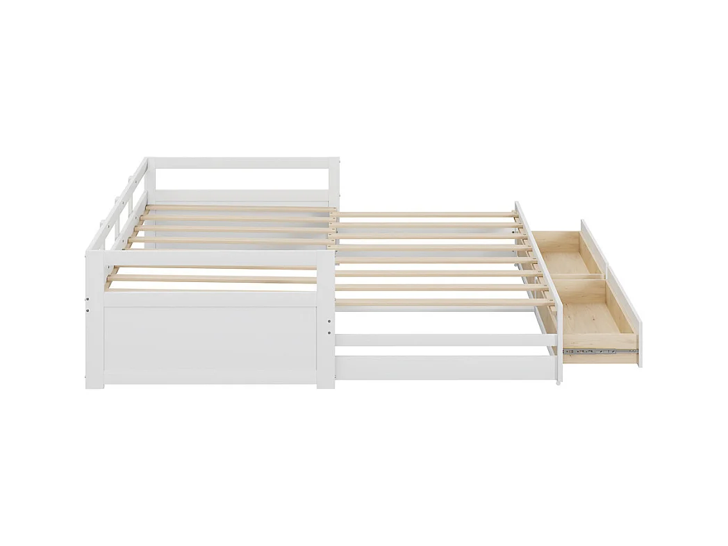 Lit jeune lit 90x200 cm avec tiroirs et sommier à lattes lit simple pin blanc