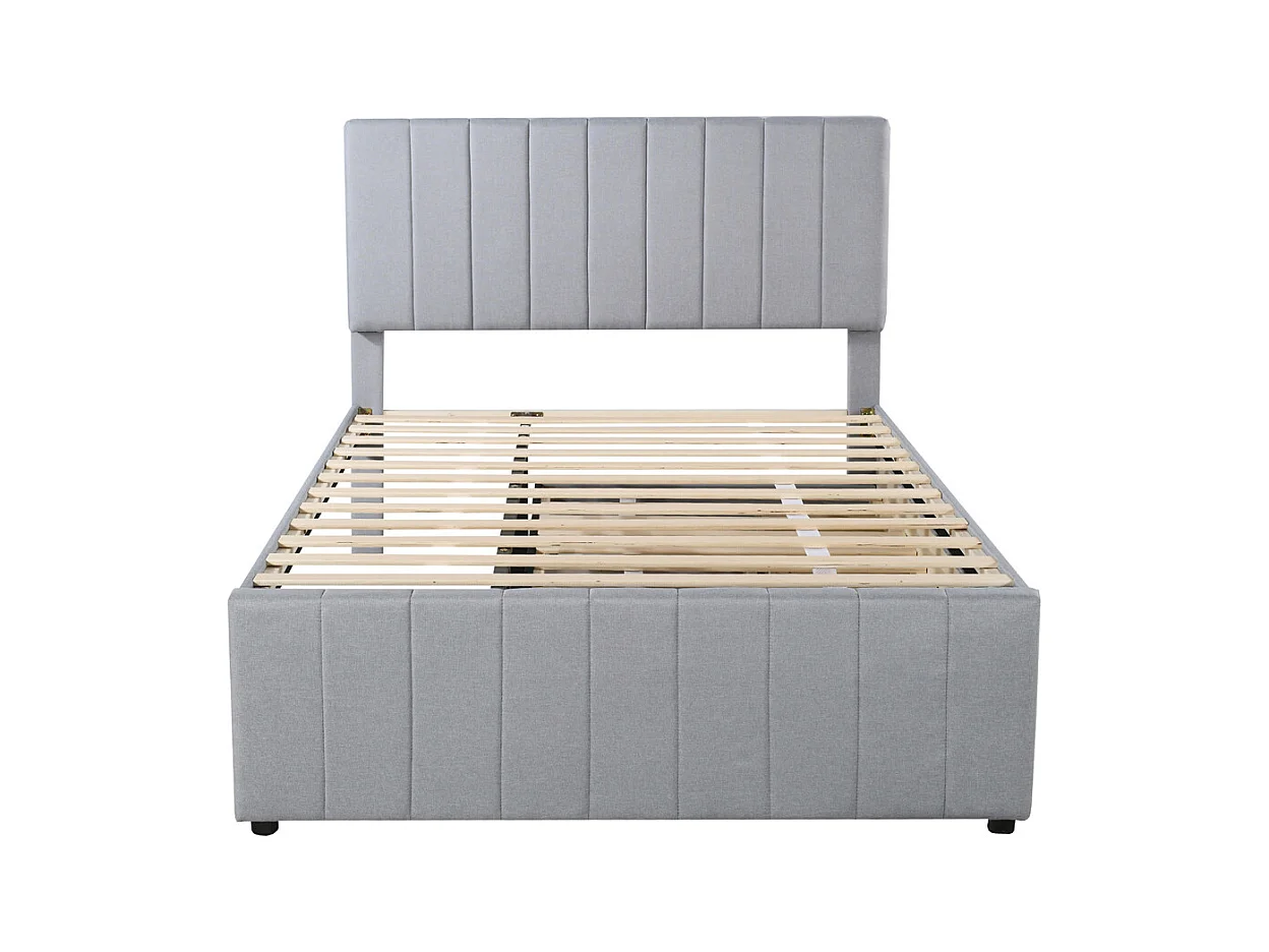 Lit jeune lit 140x200 cm lit rembourré avec lit gigogne et tiroirs lit double lin gris