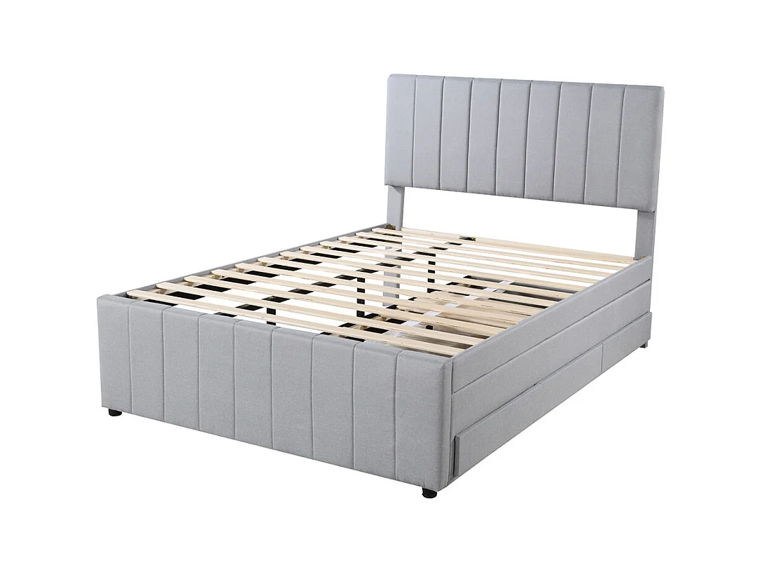 Lit jeune lit 140x200 cm lit rembourré avec lit gigogne et tiroirs lit double lin gris