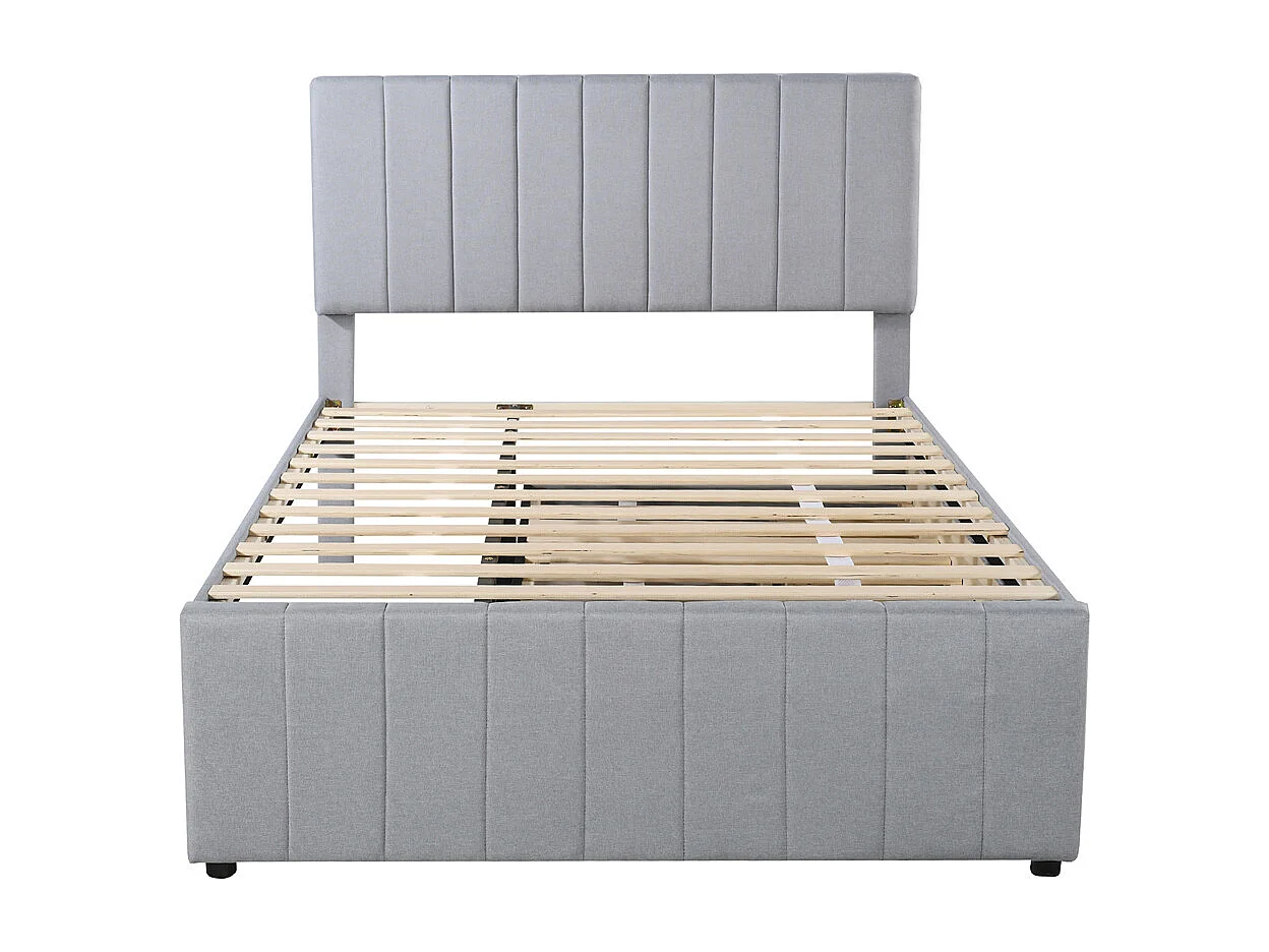 Lit jeune lit 140x200 cm lit rembourré avec lit gigogne et tiroirs lit double lin gris