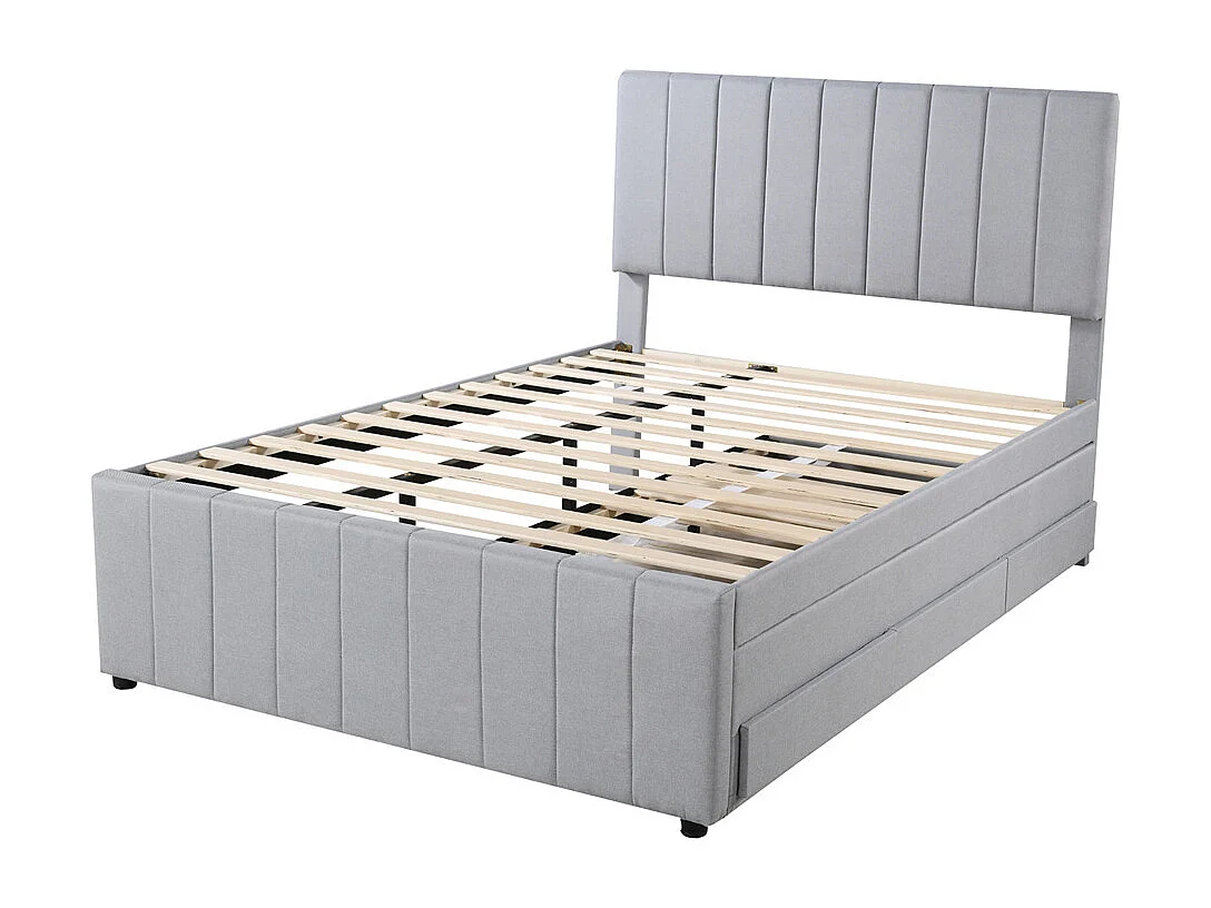 Lit jeune lit 140x200 cm lit rembourré avec lit gigogne et tiroirs lit double lin gris