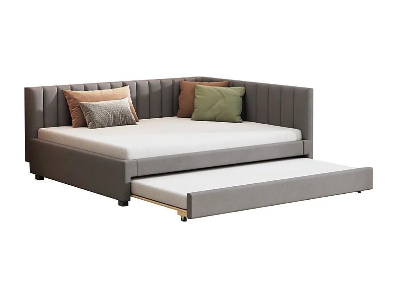 Lit jeune lit 140x200cm lit rembourré avec sommier à lattes tissu en velours gris